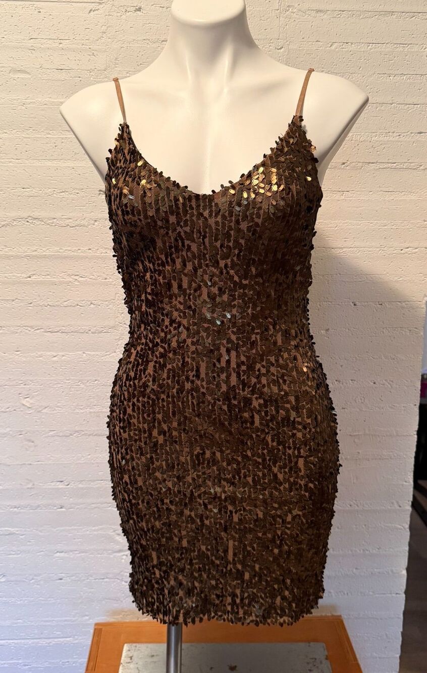 Glam Party Cocktail Metalic Gold Eight Sixty Sequin Bodicon Spaghetti Strap S